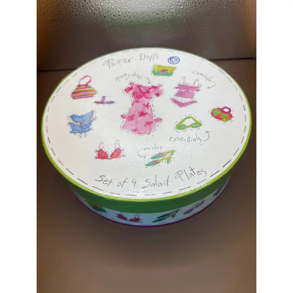 CIB Paper Dolls Fashion Salad Plates Set of 4 Boxed 8 Inch Ceramic